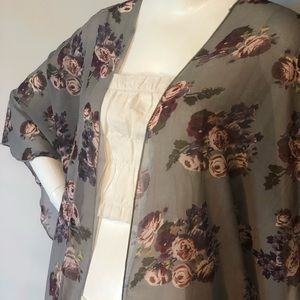 Long Sheer Floral Kimono